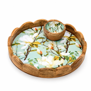 Bandeja de Servir de Madera de Mango de Lujo con Recipiente para Salsas |   Plato Redondo de Madera para Aperitivos y Guarniciones, Decoración para el Hogar, Regalo - Product Image 1