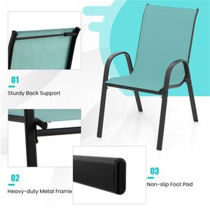 Sedie da pranzo impilabili da esterno turchesi (confezione da 2) con telaio ergonomico in acciaio e tessuto traspirante, mobili da esterno pieghevoli in PP, portata 330 libbre - Product Image 5