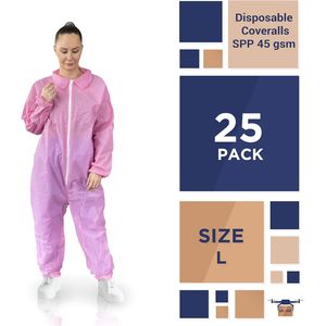 Tuta rosa monouso SPP 45 Gsm tuta protettiva Full Body con polsini elastici e caviglie colletto elastico/cappuccio/stivali - Product Image 2