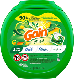 ผงซักฟอกแบบเม็ด Gain Flings 76 เม็ด กลิ่นออริจินัล พร้อมคุณสมบัติป้องกันกลิ่น ผงซักฟอกเข้มข้น - Product Image 5