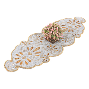 ผ้าปูโต๊ะผ้าฝ้ายสไตล์ราชวงศ์หรูหราปักด้วยลูกปัดทำด้วยมือสำหรับตกแต่งโรงแรมและร้านอาหารสำหรับงานแต่งงานและของขวัญ - Product Image 4