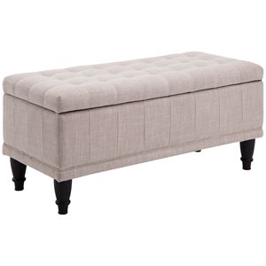 Panca contenitore ottomana trapuntata in lino beige da 42 pollici con coperchio a chiusura ammortizzata per soggiorno, camera da letto, ingresso, appartamento, ospedale, realizzata in MDF - Product Image 1