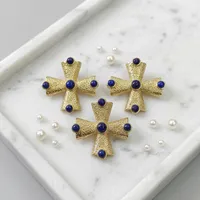 Collier pendentif croix en pierre précieuse naturelle Lapis Lazuli pour femmes, plaqué or 18 carats, laiton, bijoux religieux chrétiens pour tous les jours