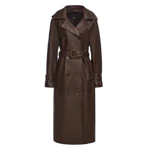 Chaqueta Larga de Cuero Clásica Vintage al por Mayor para Mujer, Abrigo Largo de Cuero para Dama - Product Image 1