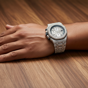 Reloj Cronógrafo de Moissanita Totalmente Cubierto de Diamantes, Reloj de Pulsera de Lujo en Acero Inoxidable Plateado, Estilo Diamante, Proveedor - Product Image 6