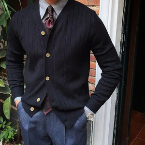 Cárdigan Casual de Negocios para Hombre con Cuello en V, Suéter de Punto de Color Sólido, Chaqueta de Punto Ajustada de Manga Larga para Hombre - Product Image 3