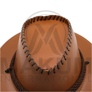 Chapeaux de cowboy unisexes à large bord arrondi en cuir de vachette, pour l'automne et l'hiver, pour la pêche en plein air, l'équitation, chapeau réglable pour hommes et femmes - Product Image 2