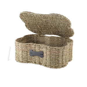 Handwoven Eco-friendly Seagrass Bins Storage Organizer Bone Shape <b>Basket</b> Bin Box <b>with</b> <b>Lid</b> for Pet Toys from Vietnam - Product Image 2