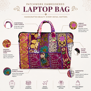 Handmade Patchwork Embroidered <b>Laptop</b> Bag Vintage Ethnic Fabric <b>Sleeve</b> for Office Travel and Daily Use - Product Image 6