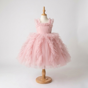 Vestido de Niña para Fiesta TUTUPETTI, Color Marfil Prestige, con Rosetas 3D, Corte en A, Sin Mangas, Tirantes Finos, Tul en Capas, Estilo Princesa - Product Image 1
