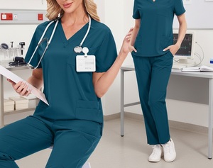 <b>Women</b> Scrub Sets Cotton Polyester Woven Hospital Uniforms Drawstring Pants Needle Detection Seamless Fusing Blue <b>Orange</b> Pink - Product Image 1