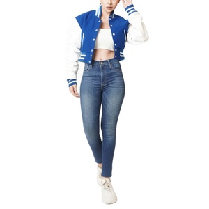 Custom Cropped Varsity <b>Jacket</b> Women <b>Baseball</b> Style High School Letterman <b>Jacket</b> OEM ODM Crop Bomber <b>Jacket</b> Manufacturer - Product Image 1