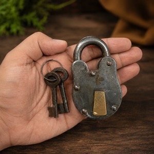 Candado SHUBHAM Vintage de Latón Troquelado con Doble Llave, Hecho a Mano, Chapado en Níquel Negro, Artesanía Rústica de Metal para Puerta de Madera - Product Image 3