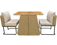 Ensemble de salle à manger en rotin moderne, fabrication directe du Vietnam, 1 table et 2 chaises avec coussins légers, mobilier de jardin, style contemporain, patio