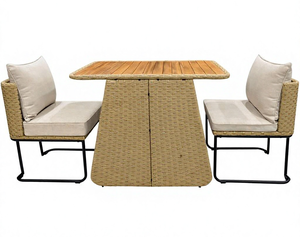 Wholesale Price Modern Rattan Dining Set Acacia <b>Table</b> 2 Chairs Light Cushion Steel Frame Waterproof Garden Furniture - Product Image 6