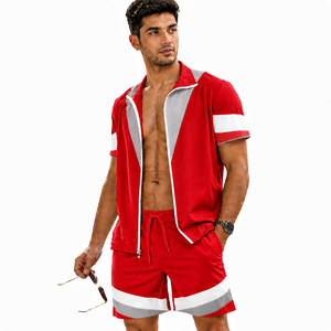 Custom Men's Summer Sportswear Tracksuit Set <b>Zip</b> Shirt and Shorts with OEM Custom Logo - Product Image 4