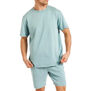 Custom Sportswear Men's Letter Pattern Stand <b>Collar</b> <b>T</b>-<b>Shirt</b> Shorts Set 100% Cotton 220 GSM Knitted Breathable Eco-Friendly - Product Image 1
