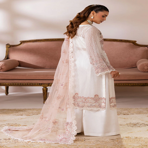 <b>White</b> Embroidered Ramsha Satrangi Quick Dry Salwar Kameez Pink Dupatta Wedding Dress Women Elegant FloorLength Indian Pakistani - Product Image 4