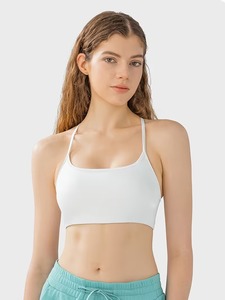Ladies Strappy Criss <b>Cross</b> Rear Athletic Bra Thin Spaghetti Shoulder Strap Quick Dry Pilates Fitness Tank <b>Top</b> Built In Bra - Product Image 4
