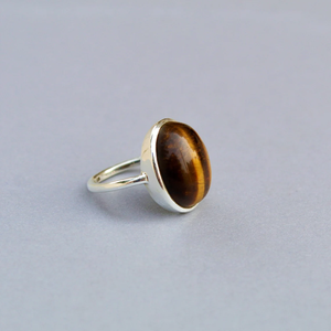 แหวนไทเกอร์อายธรรมชาติ เงินแท้ 925 แหวนพลอยทำมือสำหรับเธอ - Product Image 1