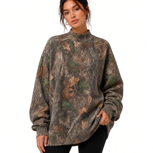 Sudadera de cuello alto extragrande para mujer, de la mejor calidad, con estampado de camuflaje rosa, manga larga, tejida en poliéster, para otoño. - Product Image 6