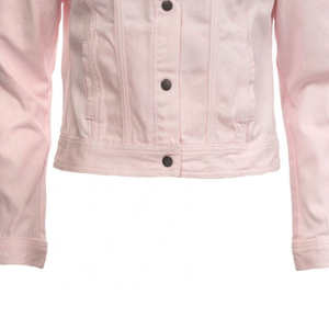 Chaqueta vaquera de mezclilla orgánica azul de lavado medio reversible de alta calidad para mujer, personalizada, con MOQ bajo, tejido de patrón sólido, OEM - Product Image 5