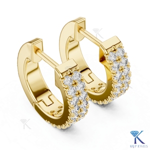 Natural Diamond Filled Double Row Brilliant Cut Pave Huggie <b>Hoop</b> <b>Earrings</b> 14K <b>Solid</b> Gold Luxury Bridal Women - Product Image 3