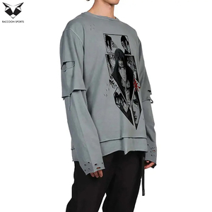Camisetas de Manga Larga de Doble Capa con Estampado, Hechas a Mano, Cómodas, Personalizadas, de Algodón Lavado al Ácido, Estilo Urbano, Superventas - Product Image 2