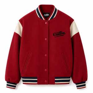 Veste universitaire rouge pour homme, style Letterman, broderie personnalisée, mélange laine/polyester, coupe classique, coupe-vent et respirante pour l'hiver - Product Image 2