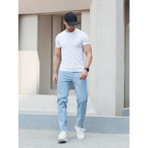 Vaqueros de mezclilla para hombre, estilo funky y elegante, azul hielo, corte holgado y recto, corte mom, cintura alta, lavado claro, transpirables, estilo urbano, tallas 26-40 - Product Image 5