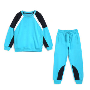 Boys Blue Cotton Fleece Tracksuit With Black And <b>White</b> <b>Panel</b> For Children - Product Image 1