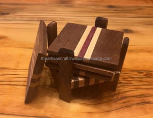 Lot de 4 sous-verres carrés et tapis/tampons classiques en bois naturel écologiques pour tables à manger et bureau - Product Image 3