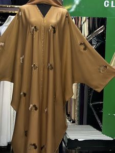 Best Selling Kaftan Abaya Handmade Turkish Floor Length Long Sleeve V Neck Polyester Regular Fit Casual Evening Party Flared - Product Image 4