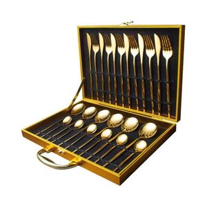 Ensemble de couverts de luxe plaqués or, ensemble de couverts en acier inoxydable dans un étui de transport haut de gamme, ensemble de vaisselle de mariage, ensemble cadeau, fournitures de restaurant - Product Image 1