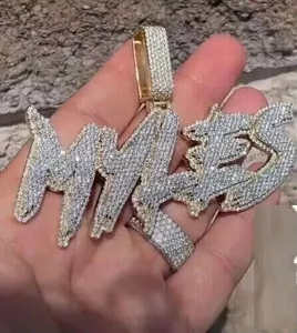 Colgante de Plata 925 Estilo Hip Hop Personalizado con Nombre, Colgante Bling para Raperos, Amuleto de Moda que Pasa la Prueba del Diamante - Product Image 5