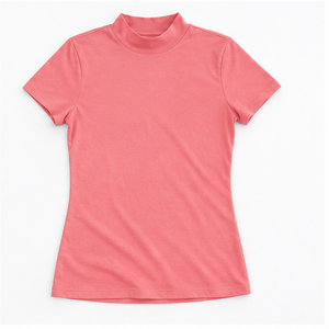 T-shirt personnalisé rose corail pour femme, coupe ajustée, col montant, manches courtes, en jersey de coton peigné lisse - Product Image 6