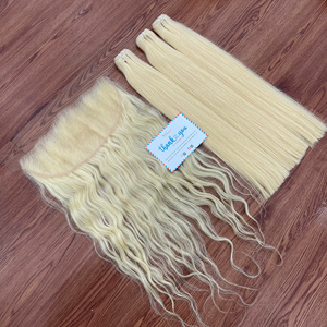 ¡MÁS VENDIDO! Extensiones de cabello humano vietnamita 100% natural, color rubio, precio al por mayor, cabello virgen, extensiones de cabello en trama con ondas naturales. - Product Image 3