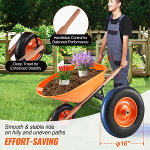 6 Cu. Carriola da Giardino con Capacità di Carico di 150 Kg, Ruota Pneumatica Larga 16 Pollici e Manico in Metallo - Product Image 1