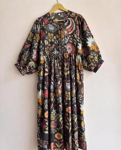 Robe longue bohème à imprimé floral pour femme, coupe ample, manches bouffantes, col rabattu, en viscose, robe décontractée d'été, tenue de plage et de villégiature - Product Image 2