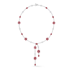 Flower Shape <b>Ruby</b> Pendant <b>Necklace</b> Rhodium Plated Women's Romantic Crystal Rhinestone Everyday Wearing Jewelry - Product Image 1