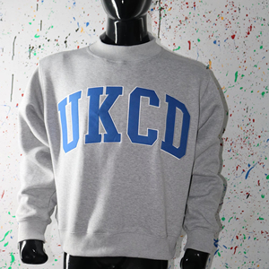 UKCD HEATHER GREY <b>Mock</b> <b>Neck</b> Sweatshirt 100% BLUE Applique Embroidery wide <b>neck</b> Sweatshirt Finer Threads - Product Image 1
