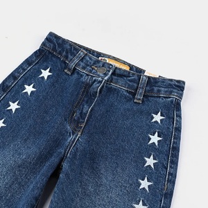 Winter Fashion Girls' Straight Leg Fleece-<b>Lined</b> Thickened Breathable <b>Jeans</b> Large Children's Loose Printed Worsted Fabric Pants - Product Image 3