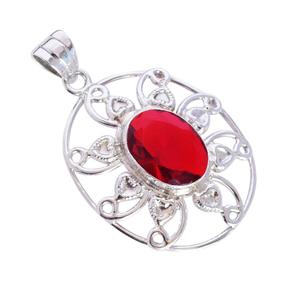 Colgante de Plata de Ley 925 Pura y Sólida con Gema de Granate Rojo de Cuarzo Natural de Alta Calidad, Collar Fino, Religioso, de Fábrica - Product Image 1
