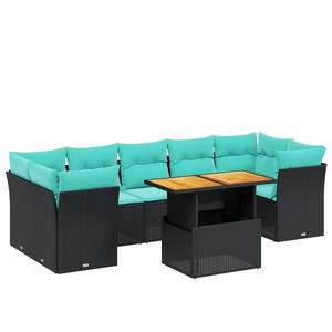 Ensemble de canapés de patio en polyrotin noir pour 8 personnes avec coussins, mobilier d'extérieur contemporain au design moderne - Product Image 4