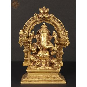 รูปปั้นพระพิฆเนศ7นิ้วทำด้วยมือรูปปั้นพระพิฆเนศทำจากทองเหลืองผลิตในอินเดียสำหรับให้เป็นของขวัญ - Product Image 1