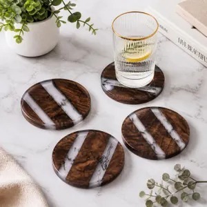 Posavasos Redondos de Resina y Madera de la Mejor Calidad, Accesorios para el Juego de Té, Posavasos de Resina y Madera Maciza para el Hogar, Disponibles para la Venta - Product Image 6