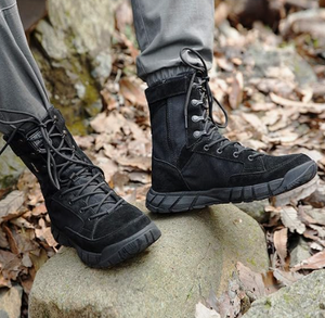 Bottes de travail tactiques en cuir pour hommes – Bottes de style moto pour la randonnée en plein air avec fermeture éclair latérale - Product Image 5