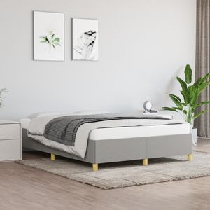 Cadre de lit en contreplaqué polyester gris clair rembourré, taille double, produit en bois d'ingénierie - Product Image 1