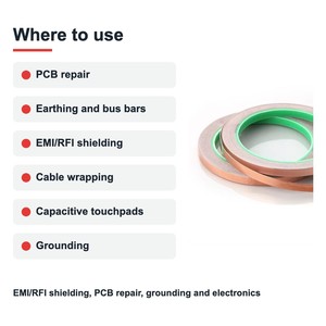 TECHINSTRO Bande conductrice en cuivre 12 mm x 15 m avec adhésif conducteur pour blindage EMI, réparation de circuits imprimés, mise à la terre CFT-0012 - Product Image 2