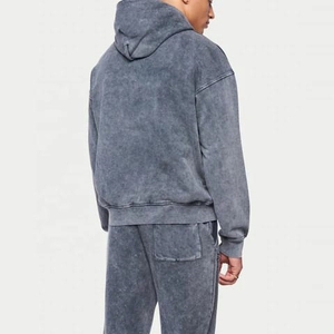 Men's High Quality Casual Solid Acid Wash Breathable Fleece Hoodie Plus Size XXL <b>Embroidery</b> Logo Winter Sweatsuit <b>Sets</b> OEM - Product Image 2